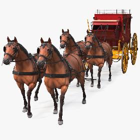 Stagecoach with Horses Fur 3D model